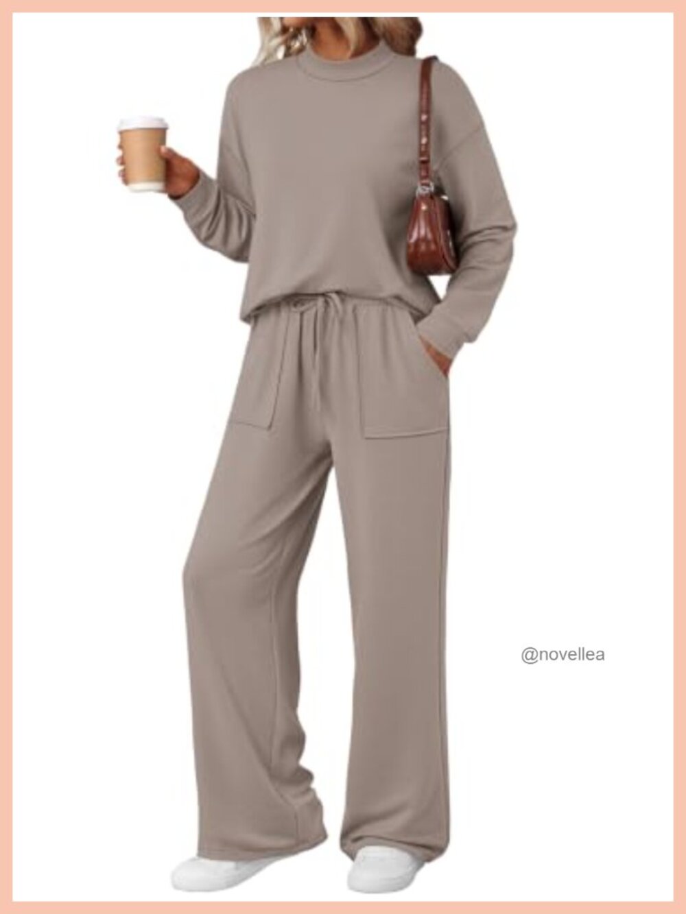 Lounge Set Mock Neck Top Wide Leg Drawstring Pants Pockets